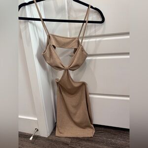 Beige Cut-Out Mini Dress